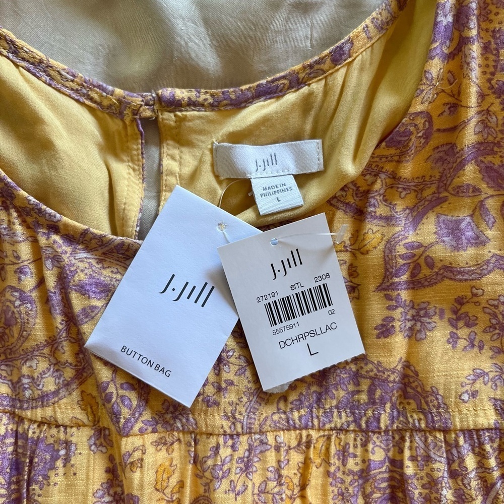 J.Jill Yellow Purple Floral Paisley Tiered Sleeveless Dress - Picture 9 of 10